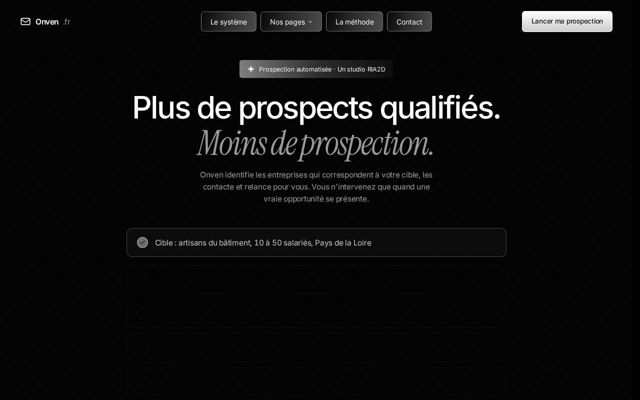 La page d’accueil de Onven